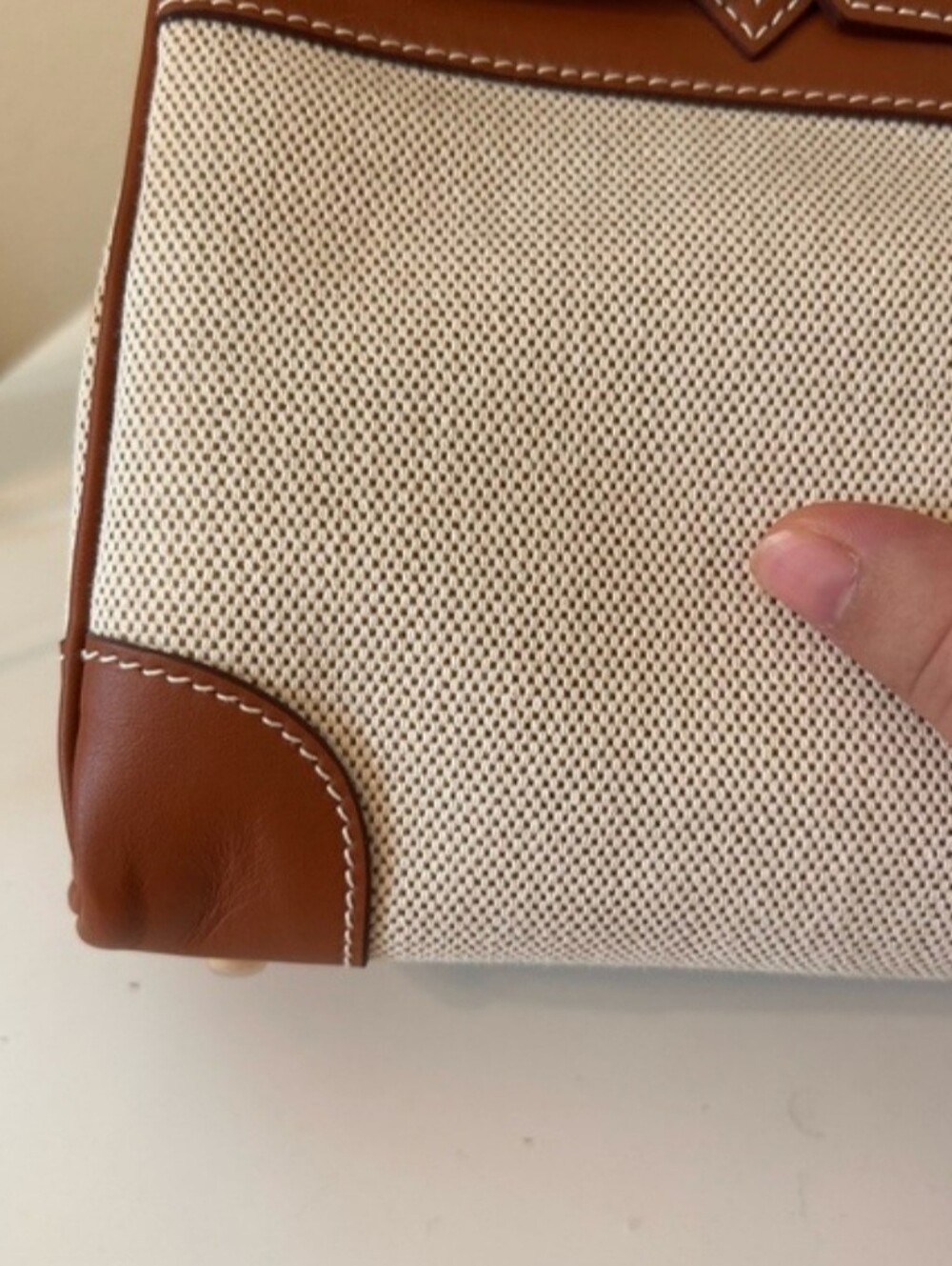 25cm Leather & Canvas Combo Brown Satchel - Picture 7 of 10